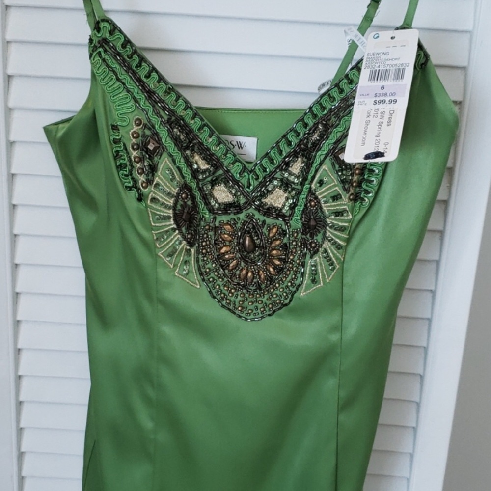 Embellished Green Mini Dress